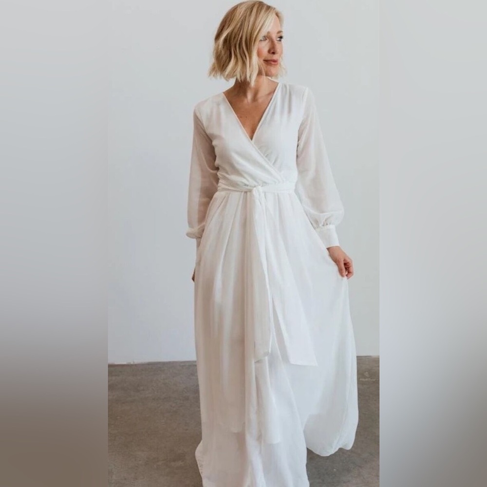 NWT Baltic Born White Wrap Gown with Bishop Sleeves - bump friendly!